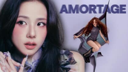 Jisoo from BLACKPINK promoting her solo mini-album “Amortage,” symbolizing artistic independence and emotional depth in K-pop.