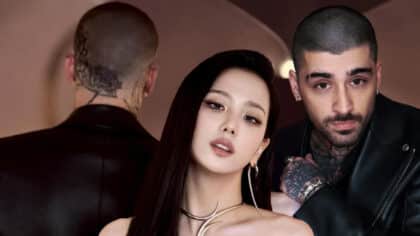 Zayn Malik and Jisoo posing together for a music collaboration.