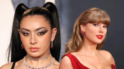 Charli XCX and Taylor Swift posing at a music event.